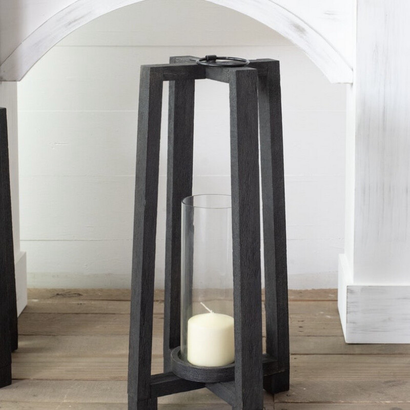 Pdg 21.5&quot; Mango Wood Lantern Black