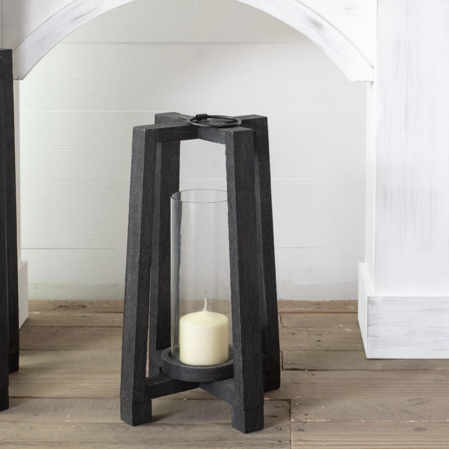 Pdg 17.5&quot; Mango Wood Lantern Black