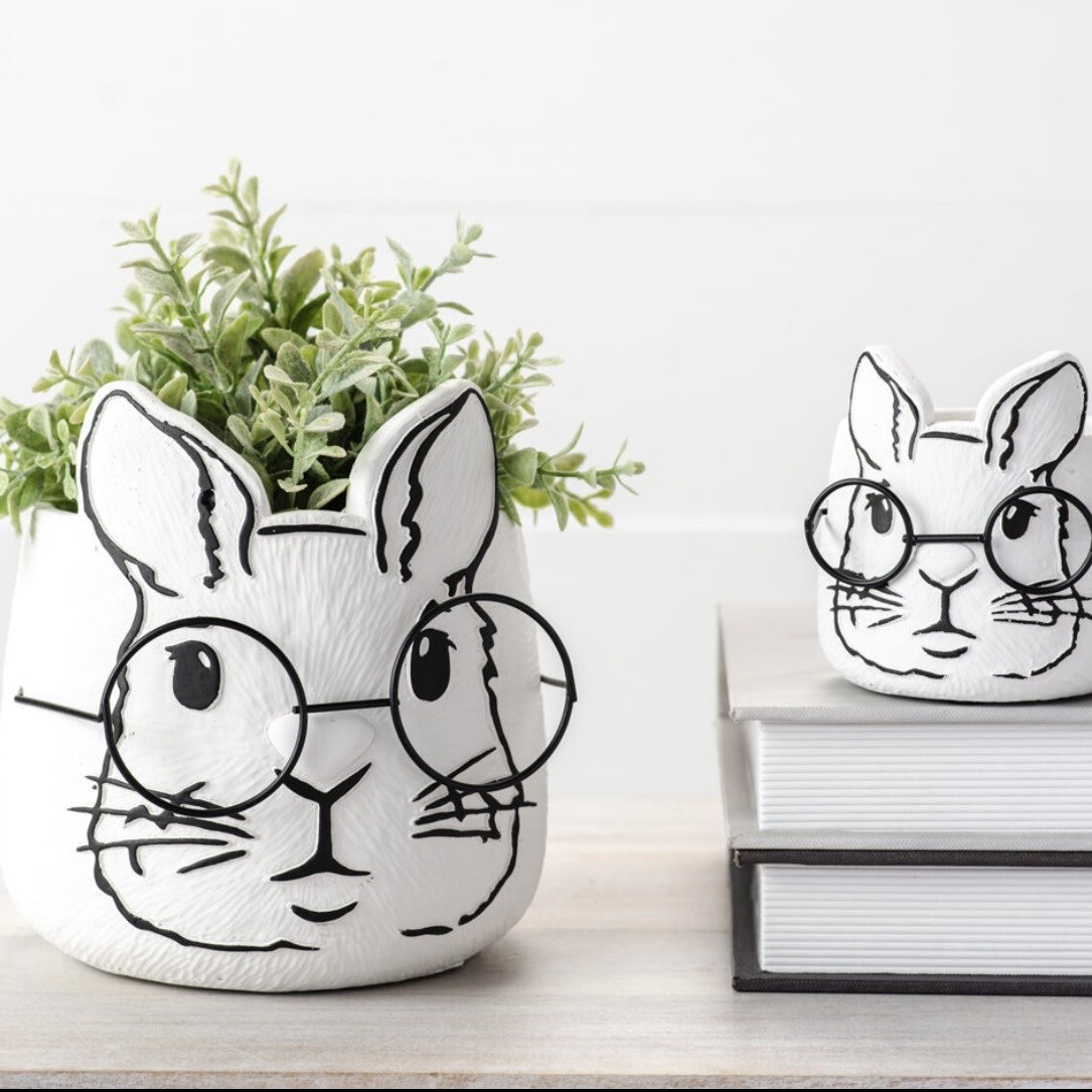 Pdg Sm Eyeglass Bunny Planter 4&quot;
