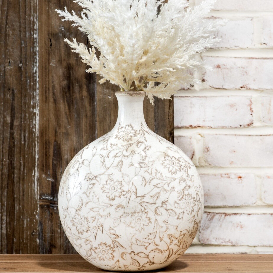Pdg 10&quot; Beige Sm Neck Heirloom Vase