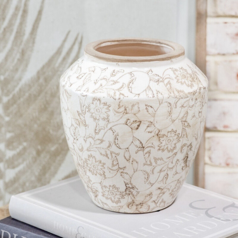 Pdg 8.3&quot; Beige Heirloom Wide Vase