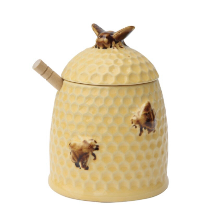 Cco Yellow Bee Skep Honey Jar w/dipper 4.5&quot;