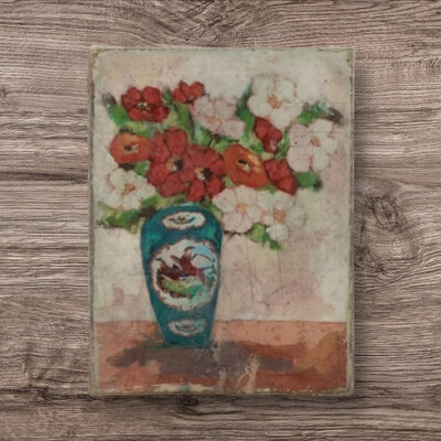 Cco Flowers In Blue Green Vase 9x12 Canvas Wall Decor