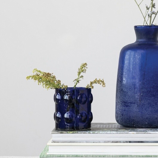 Cco Cobalt Blue Raised Dots Glass Votive 3x3.5