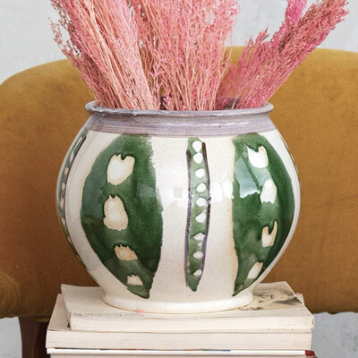 Cco Green & Cream 11.5" Round Vase