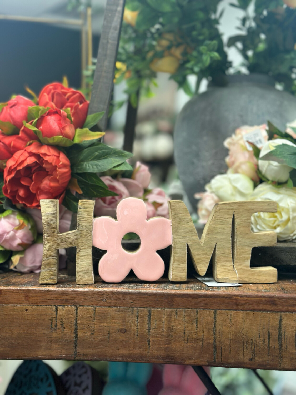 WT Pink Daisy HOME Wood Block 3.5x9.75x1