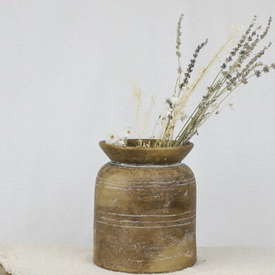 Pdg 8.9" Brown Terra Cotta Line Vase