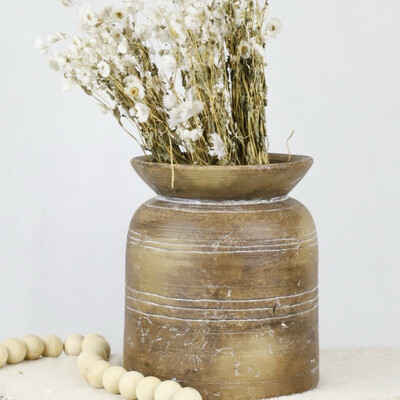 Pdg 11&quot; Brown Terra Cotta Line Vase