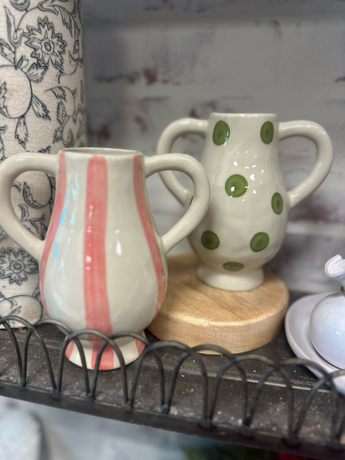 CCO Green Dot 2 Handles Vase 6x3.75x6