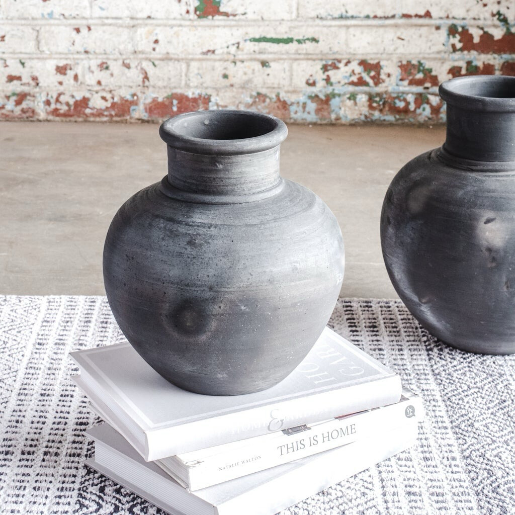 Pdg 10.6" Black Terra Cotta Vase