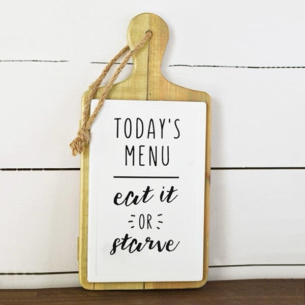 Pdg Tin Menu Sign On Wood 14.25x7