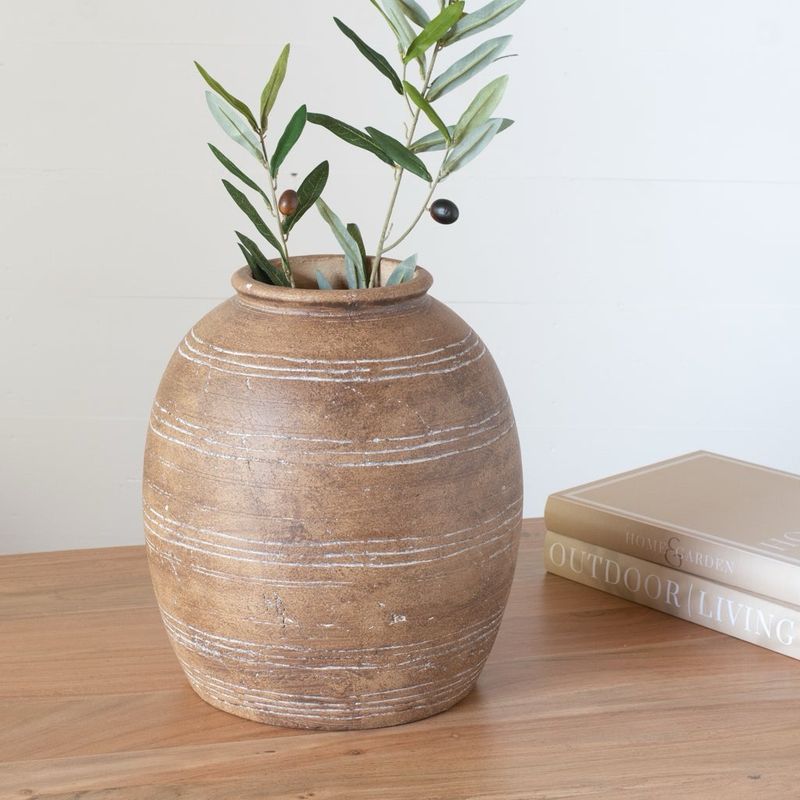 Pdg 12.2&quot; Brown Terra Cotta Line Vase