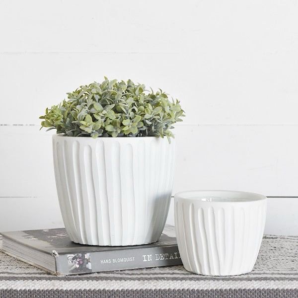 Pdg Lg White Stripe Pot 6x6.75