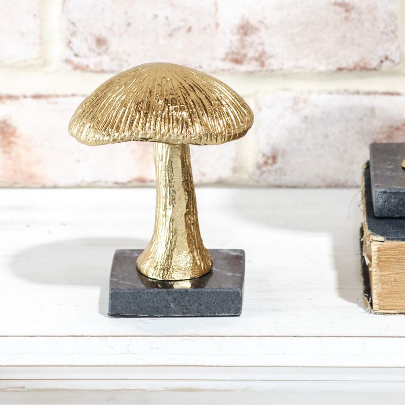 PDG 5&quot; Gold Mushroom On Marble Base