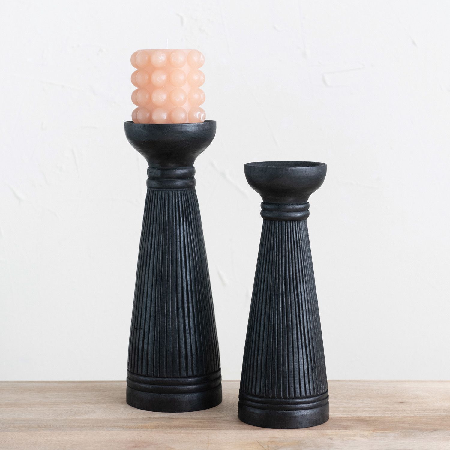 CCO Wood Ribbed Candle Lrg 15.5&quot;