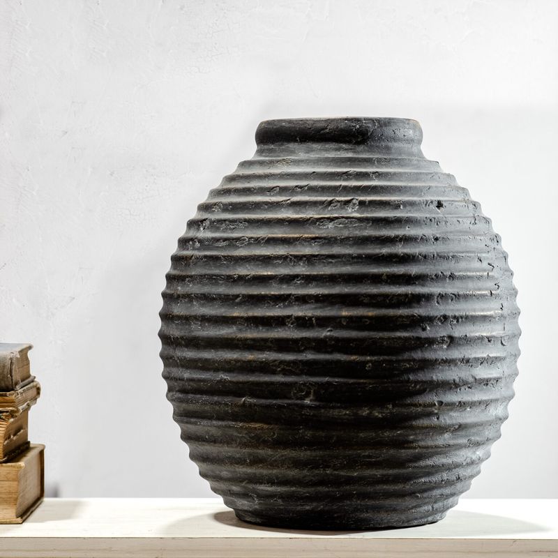 PDG 12&quot; Blk Terracotta Line Vase