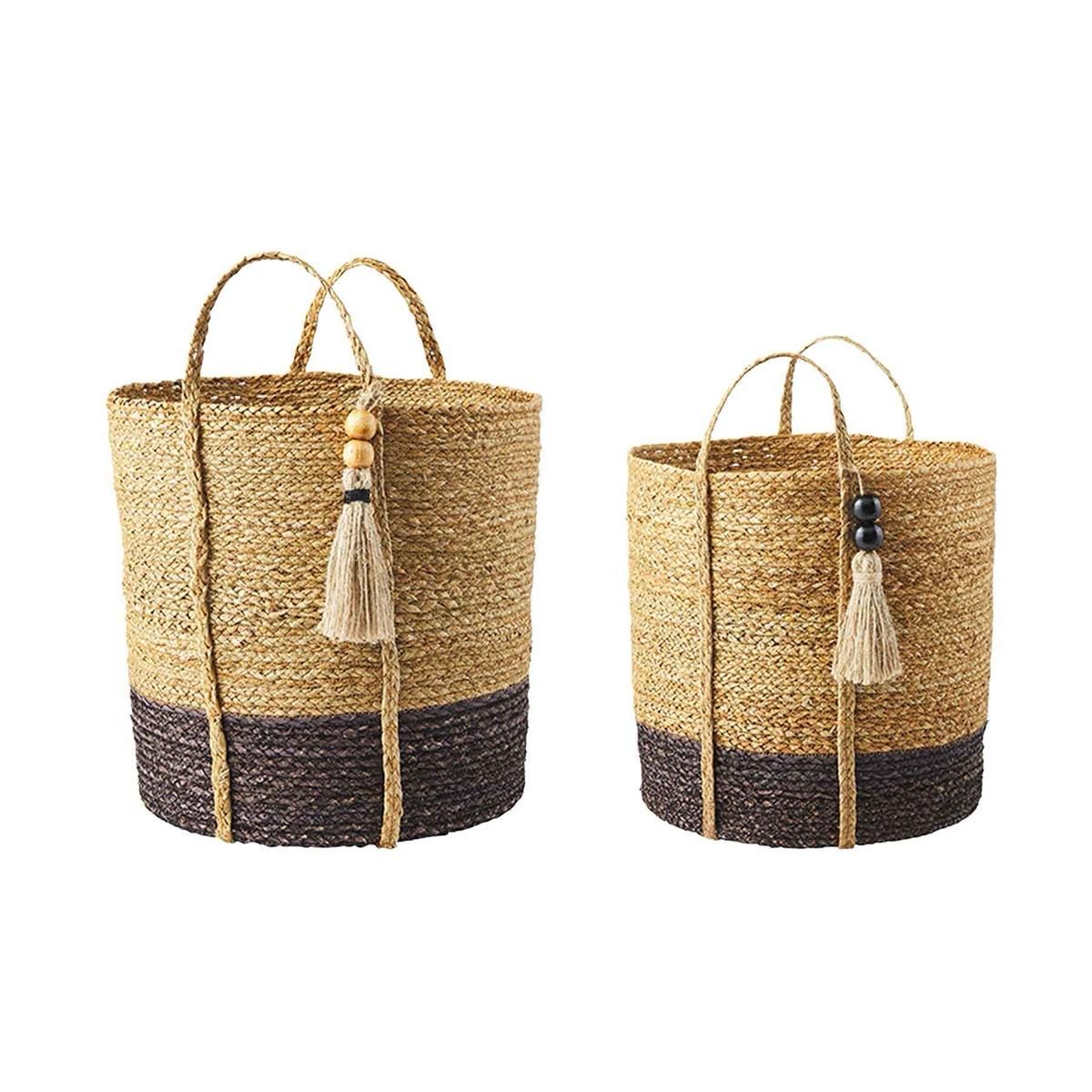 MP Lg Seagrass Black Basket 21x16