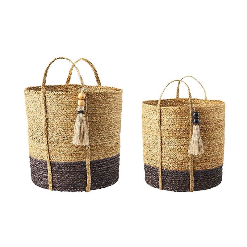 MP Lg Seagrass Black Basket 21x16