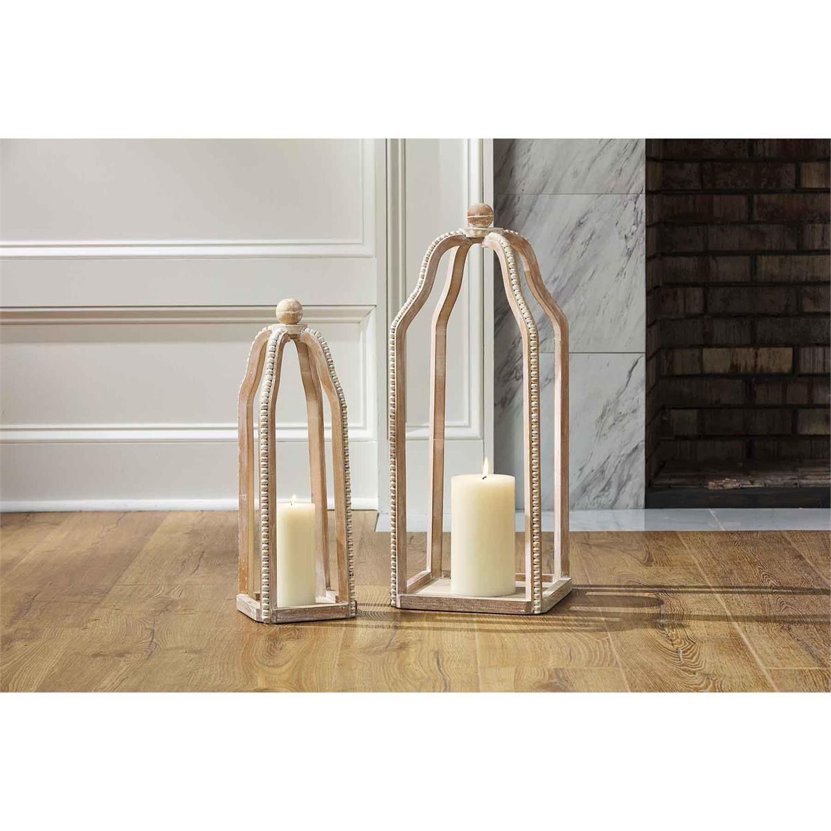 MP Lg Tall Wood Beaded Lantern 24x9.6x9.6