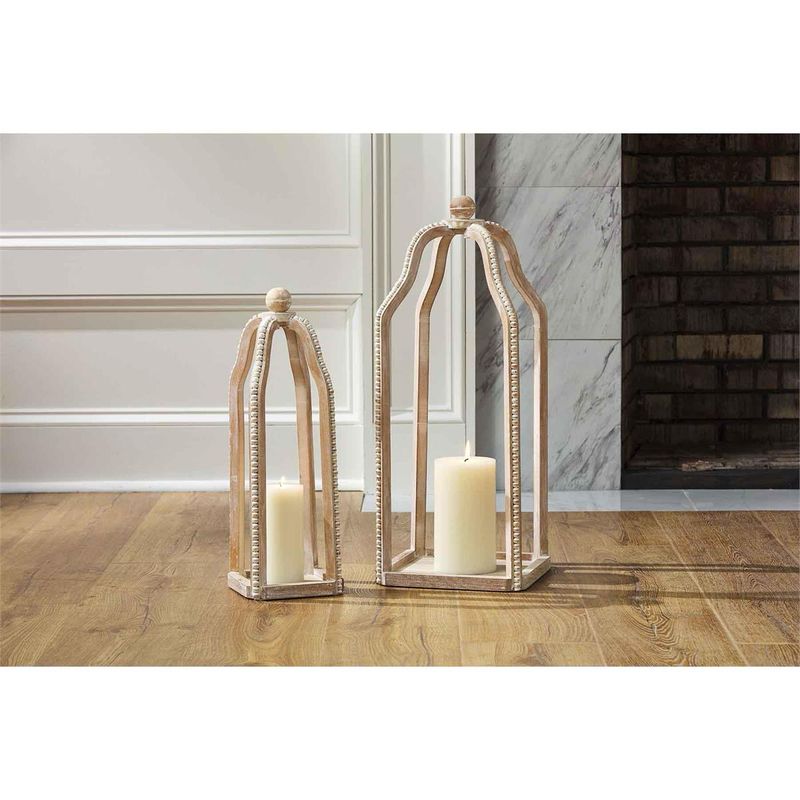 MP Lg Tall Wood Beaded Lantern 24x9.6x9.6