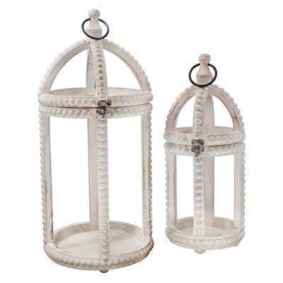 WT Lg White Beaded Round Lantern 22x10