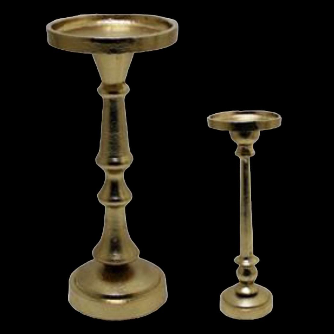 Yngs Alum Gold Pillar Candle Holder 10.25&quot;