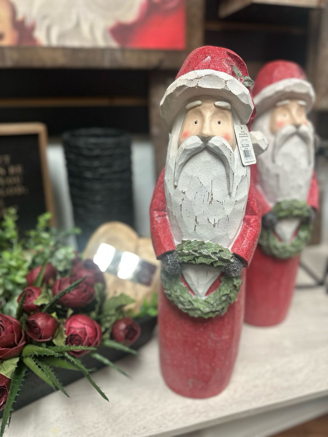 Raz 17&quot; Carved Santa w/wreath