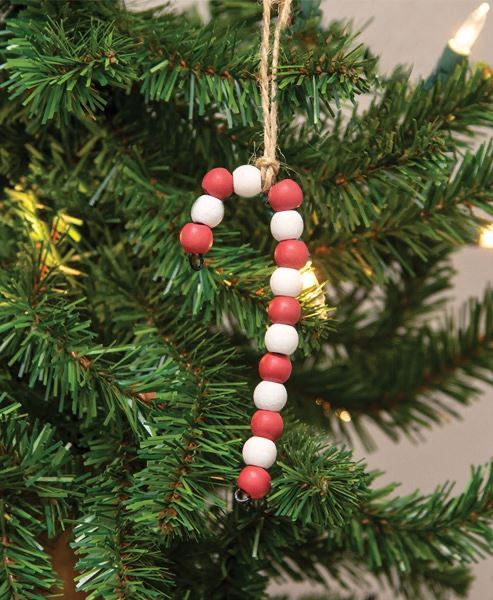 Col Mini Candy Cane Wooden Bead Orn 4&quot;