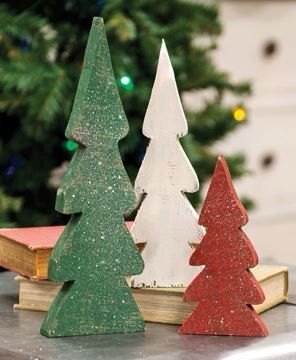 Col Set/3 Red White Green Wood Trees