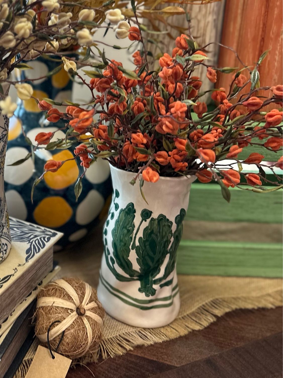 Cco Green Wax Relief Pattern Vase 3.5x7