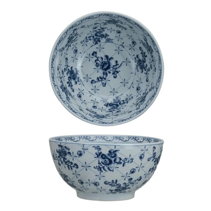 Cco Blue White Floral Pattern Bowl 10x4.5