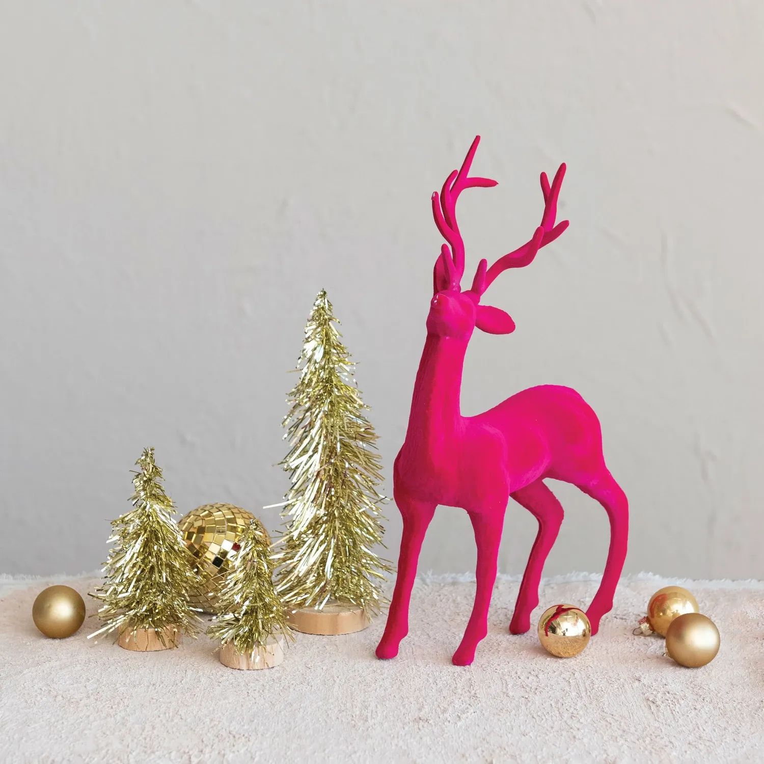Cco Hot Pink Flocked Standing Deer 7.25x3.25x13