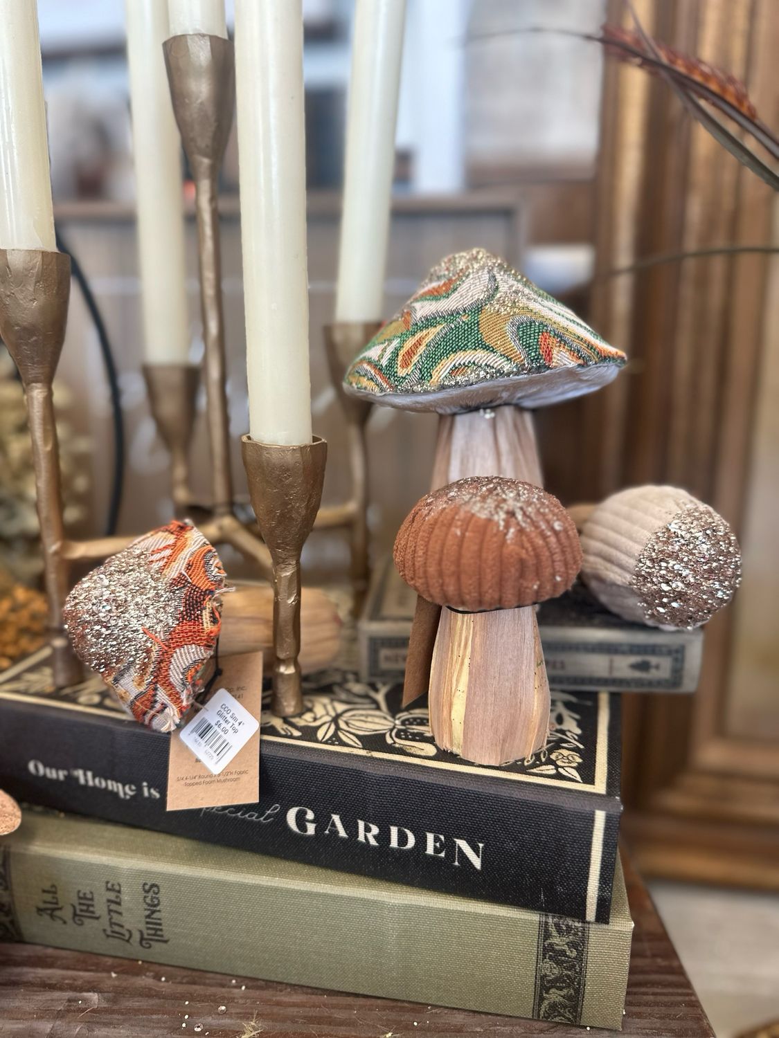 CCO Brown 4&quot; Glitter Top Mushroom