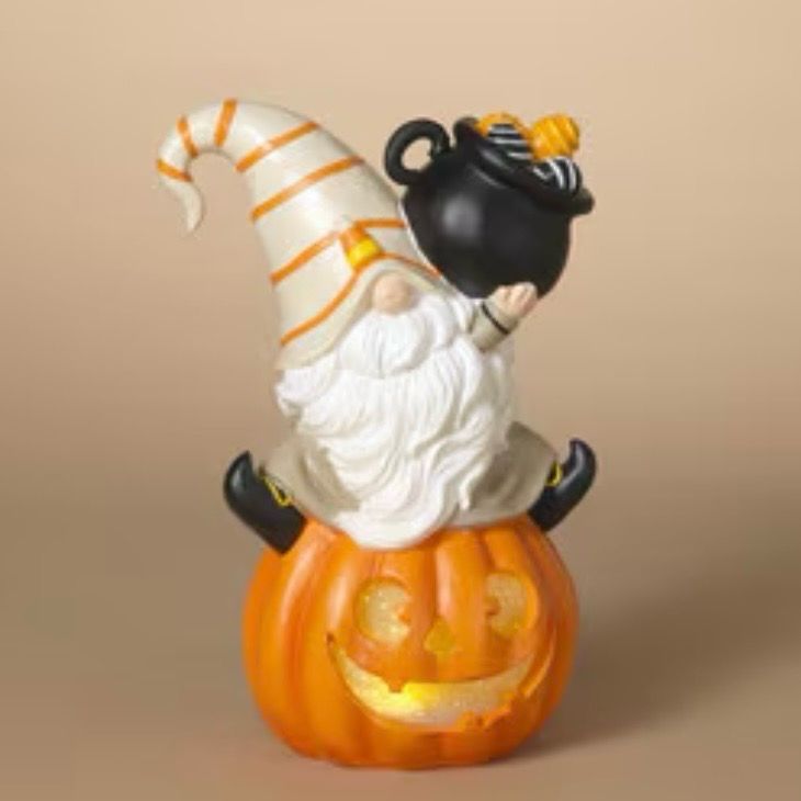 Ger 12.2&quot; Lighted Gnome On Pumpkin