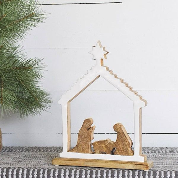 Pdg White Enamel Nativity Scene 12.6x10.25