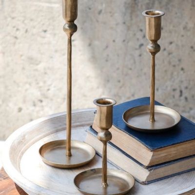 Pdg Lg Gold Plate Candle Holder 12"