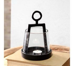Pdg Mini Black Alum &amp; Glass Lantern 7.75x5