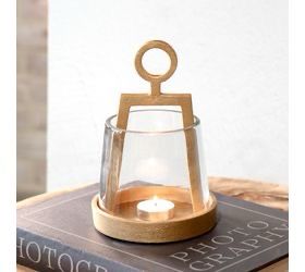 Pdg Mini Gold Alum &amp; Glass Lantern 7.75x5