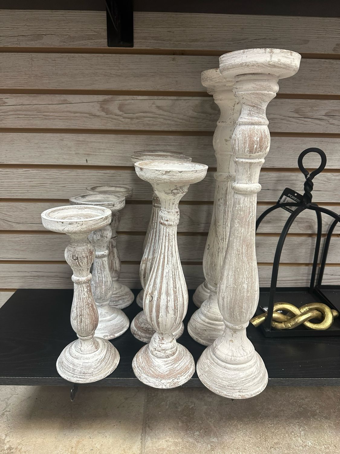 MV Lg Whitewash Candle Holder 13x4.25