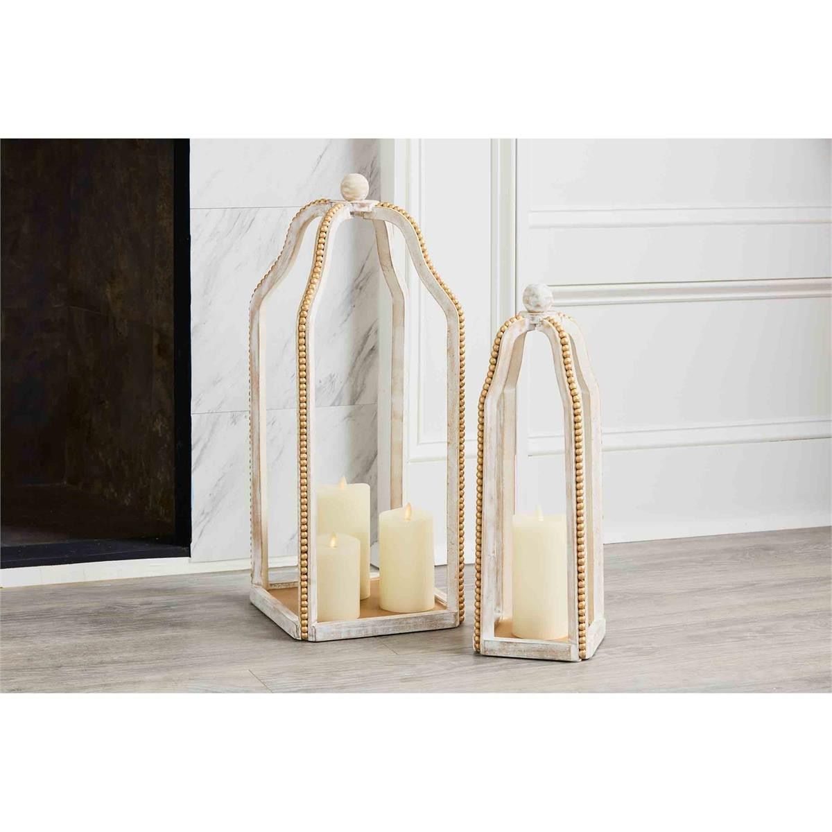 MP Lg Gold Beaded Tall Lantern 24x9.75x9.75