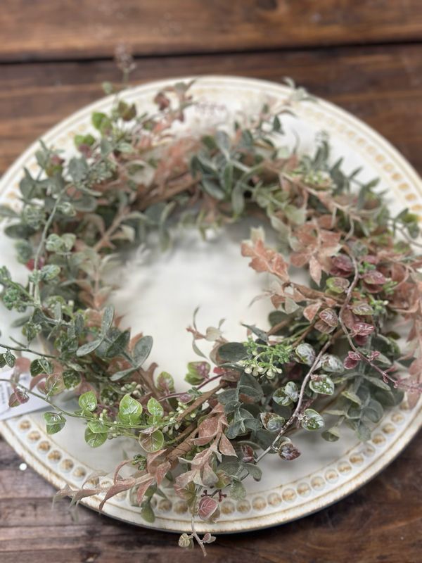 WTC Pink &amp; Green Peppergrass Candle Ring 7&quot; Inner