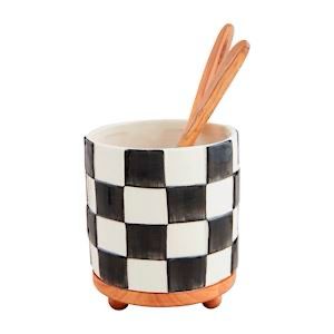 MP Cherckered Utensil Crock 6.5x5.25