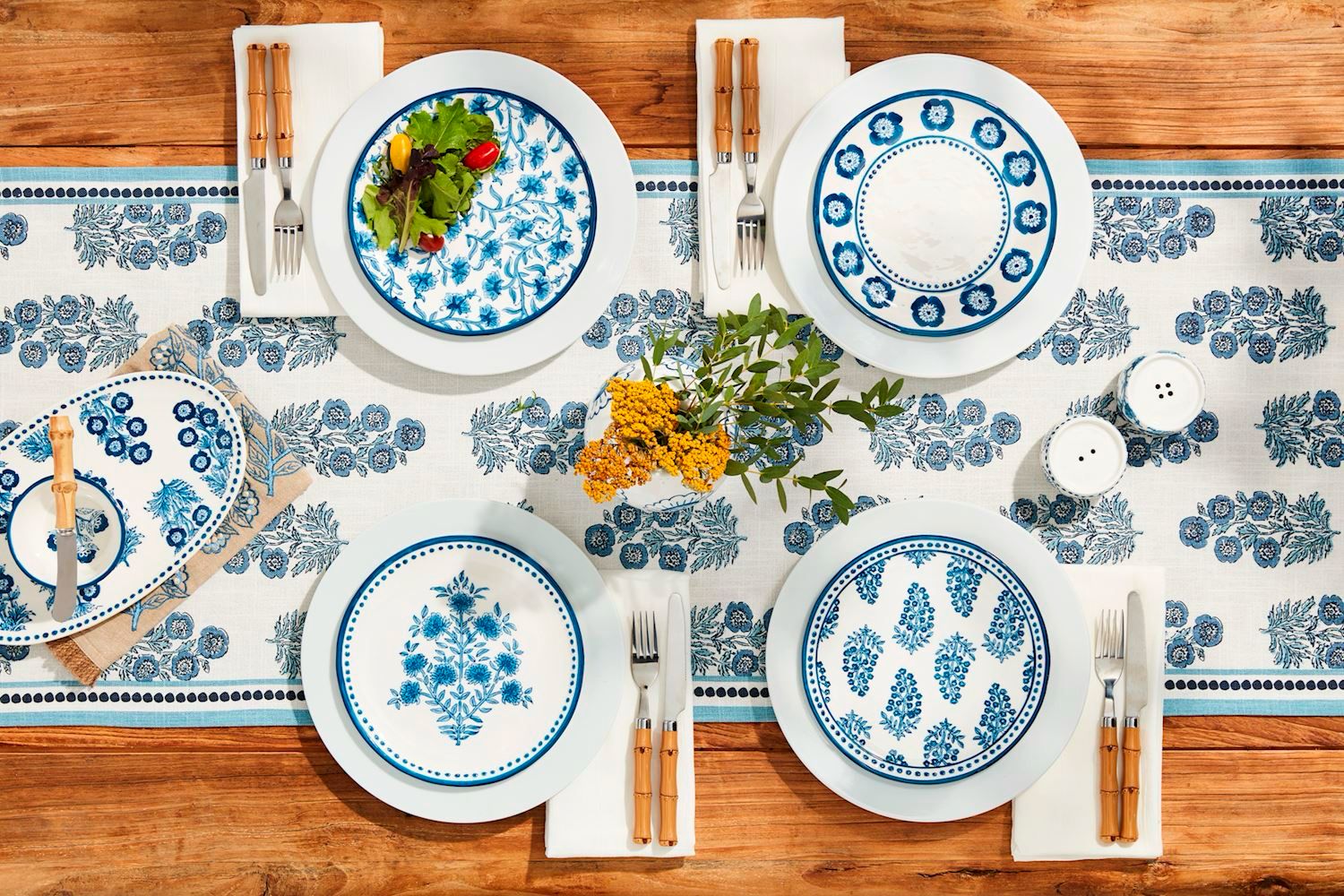 MP Blue Flowers Block Print Table Runner
