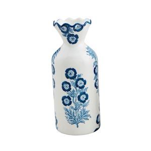 MP Blue Blooms Block Print Bud Vase 7.75&quot;