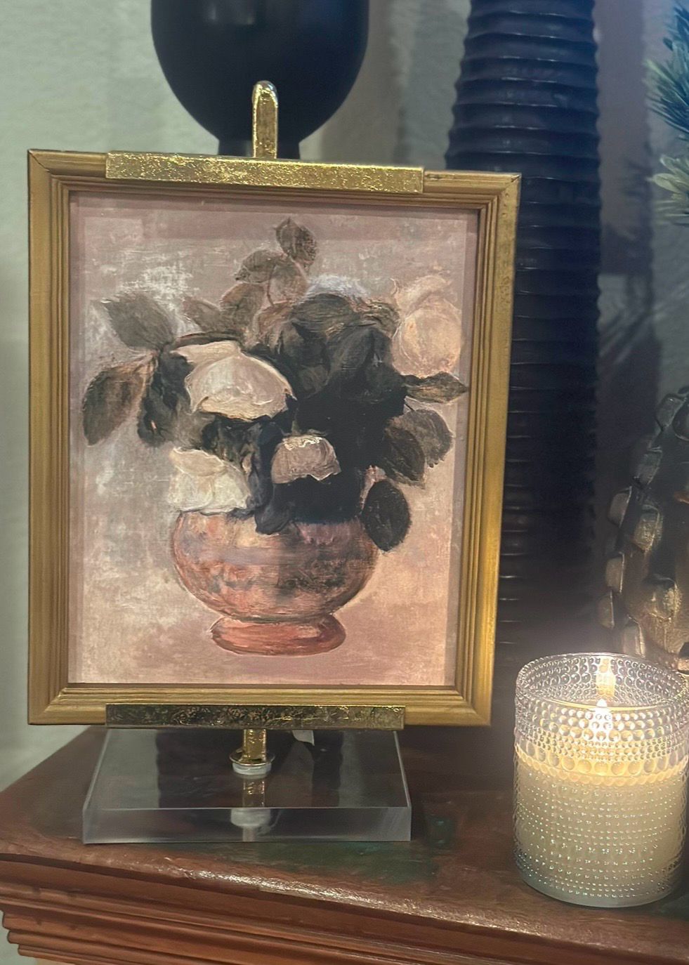 CCO Short Vase Cream Flowers Framed Art 12x10