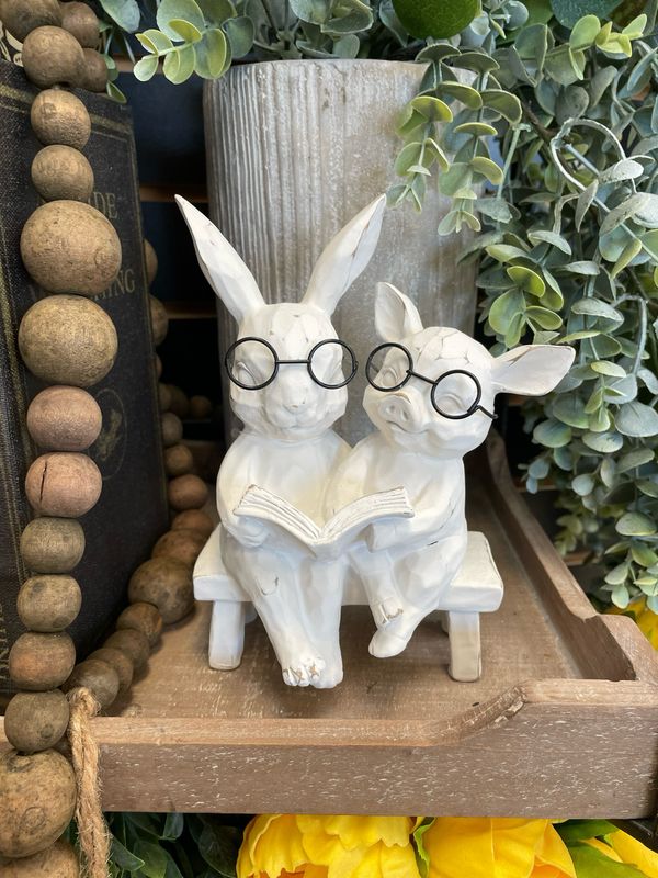 ARL 7" Reading Bunny &amp; Pig On Bench