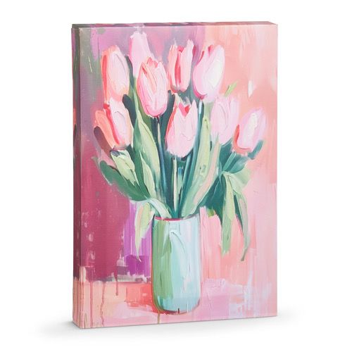 Raz 12&quot; Pink Tulips Green Floral Wall Art