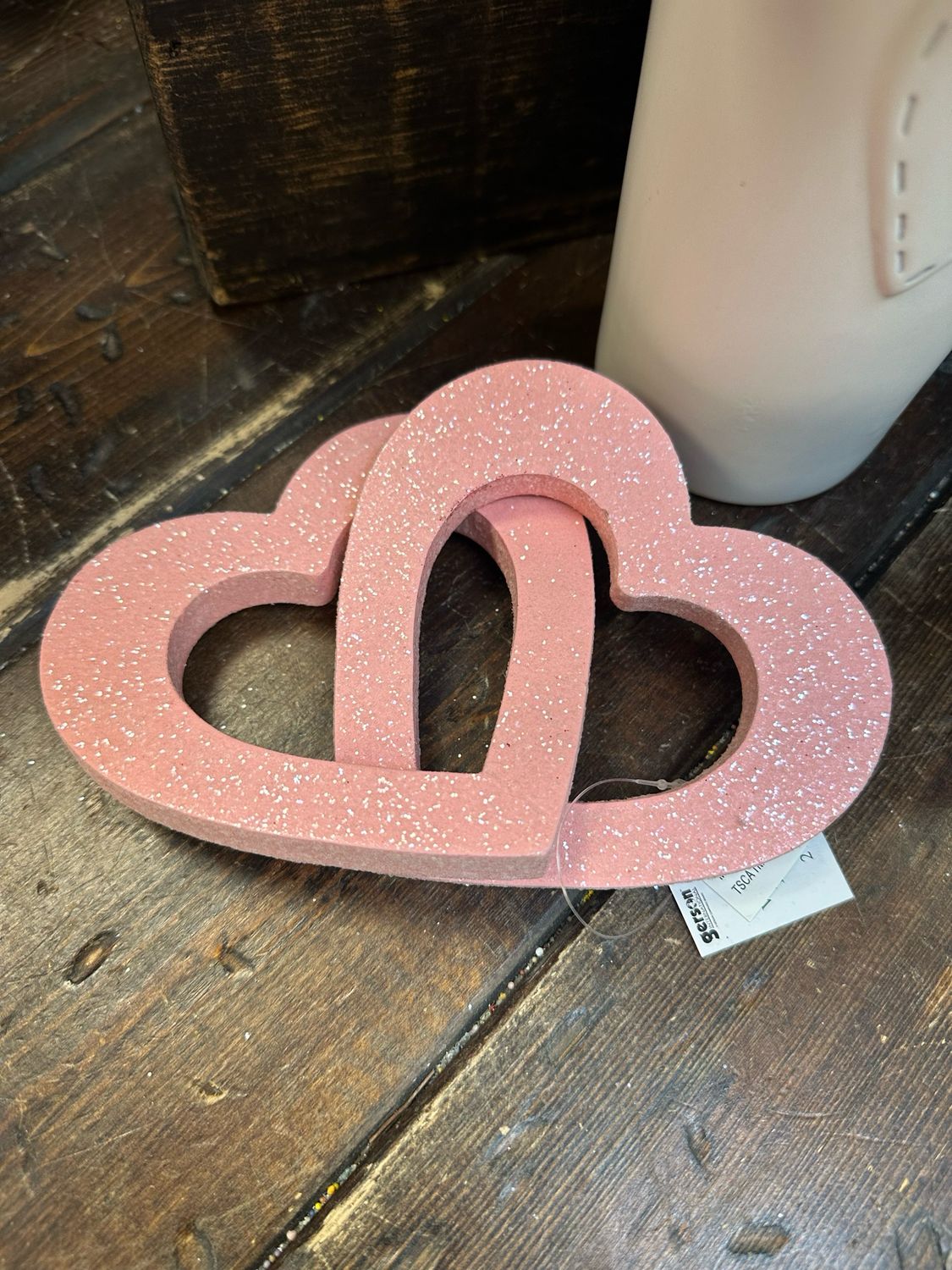 Ger 5" Pink Glitter Interlocking Hearts
