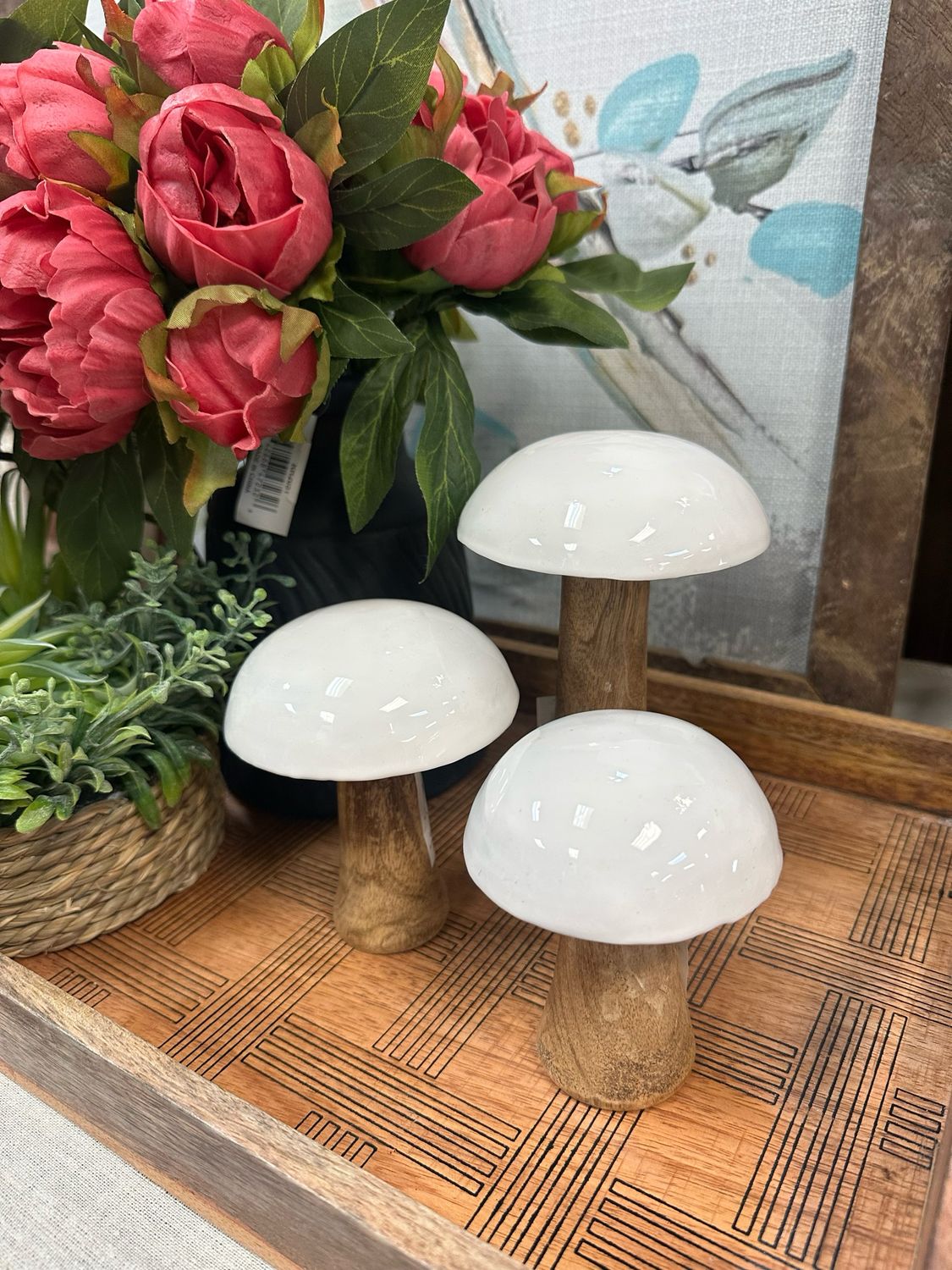 Ger Md White Top Mango Wood Mushroom 4.5&quot;