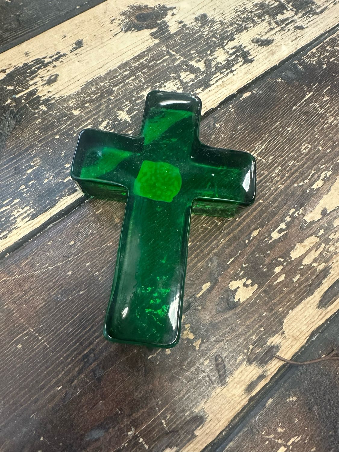 CCO Green Glass Cross 5.5&quot;